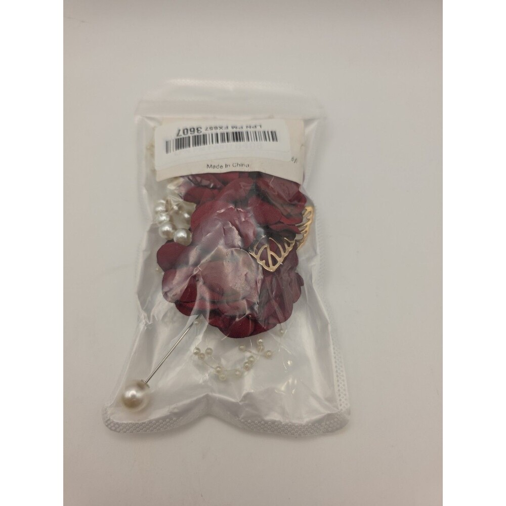 2Pcs Burgundy Rose Corsage and Boutonniere Set, Artificial Wrist Corsage Wristle